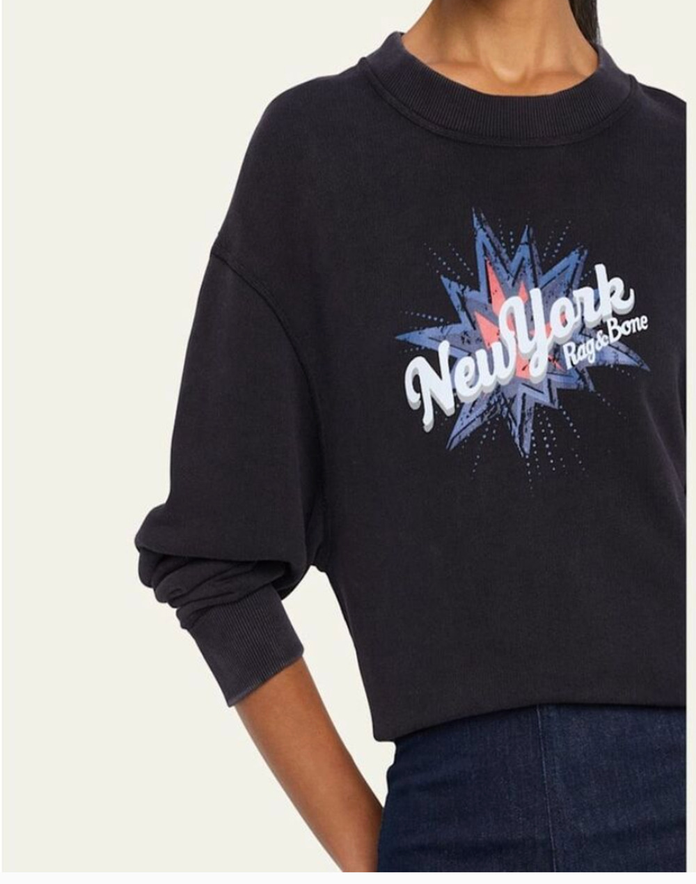 NEW Rag & Bone $228 Vintage Print French Terry Sweatshirt Black Small New York